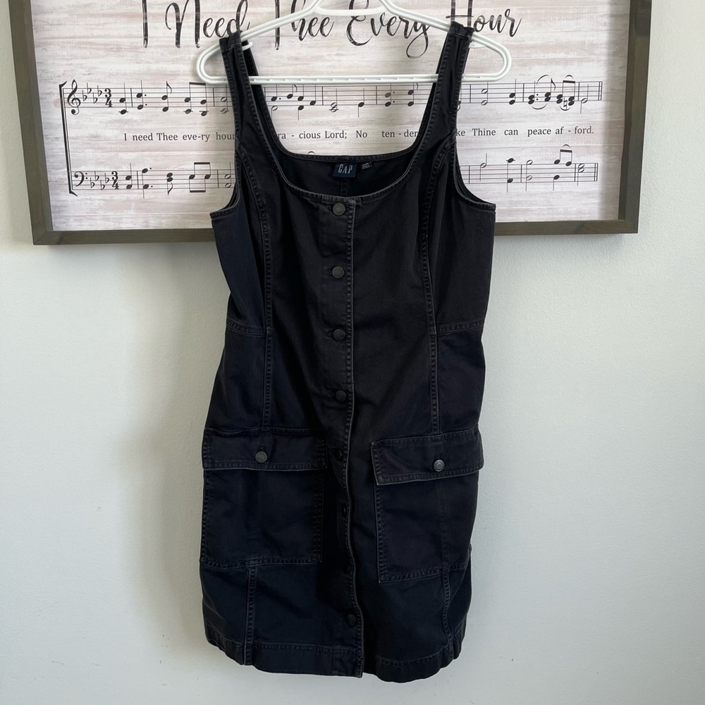 GAP Black Button-Front Utility Mini Dress